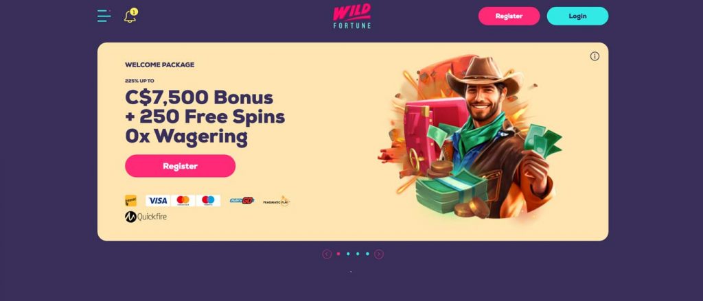 Wild Fortune welcome screen